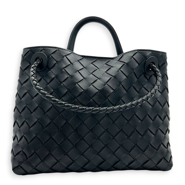 Andiamo Small Black Shoulder Bag in Lambskin, Ruthenium hardware