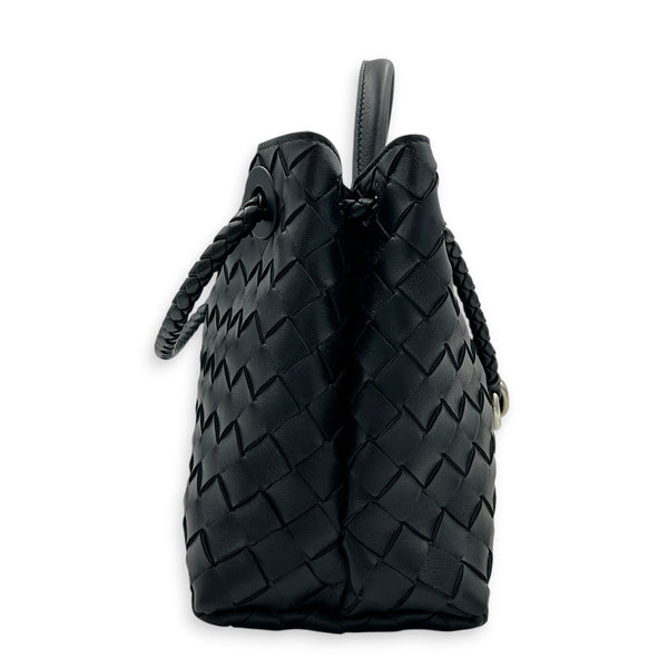 Andiamo Small Black Shoulder Bag in Lambskin, Ruthenium hardware