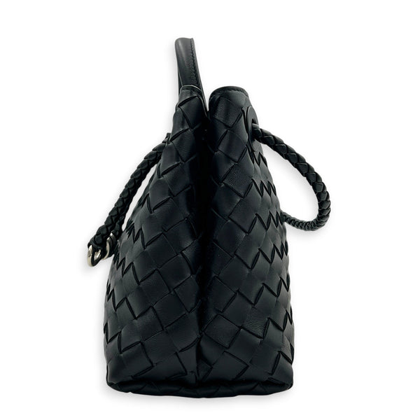 Andiamo Small Black Shoulder Bag in Lambskin, Ruthenium hardware