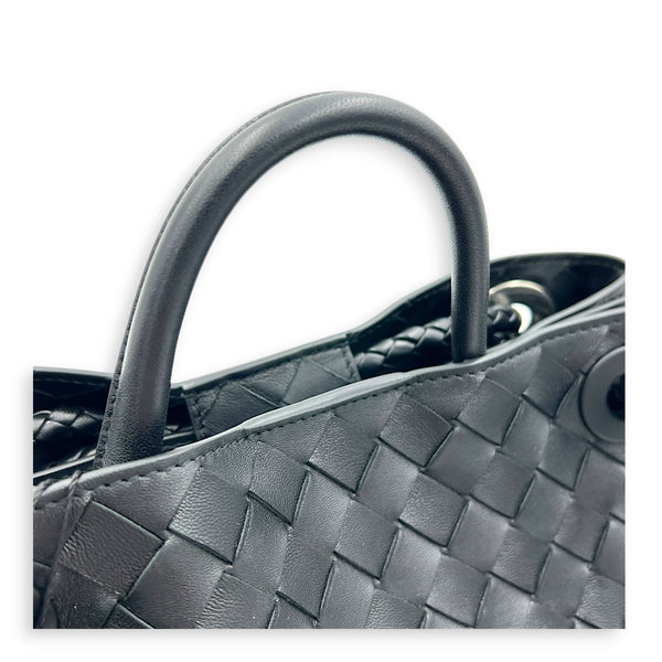 Andiamo Small Black Shoulder Bag in Lambskin, Ruthenium hardware
