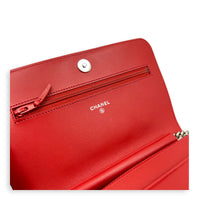 Boy Wallet On Chain Red in Caviar Leather, Silver hardware