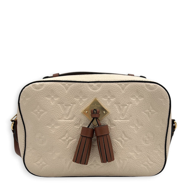 Saintonge White Shoulder Bag in Empreinte Leather, Gold hardware