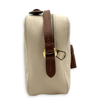 Saintonge White Shoulder Bag in Empreinte Leather, Gold hardware