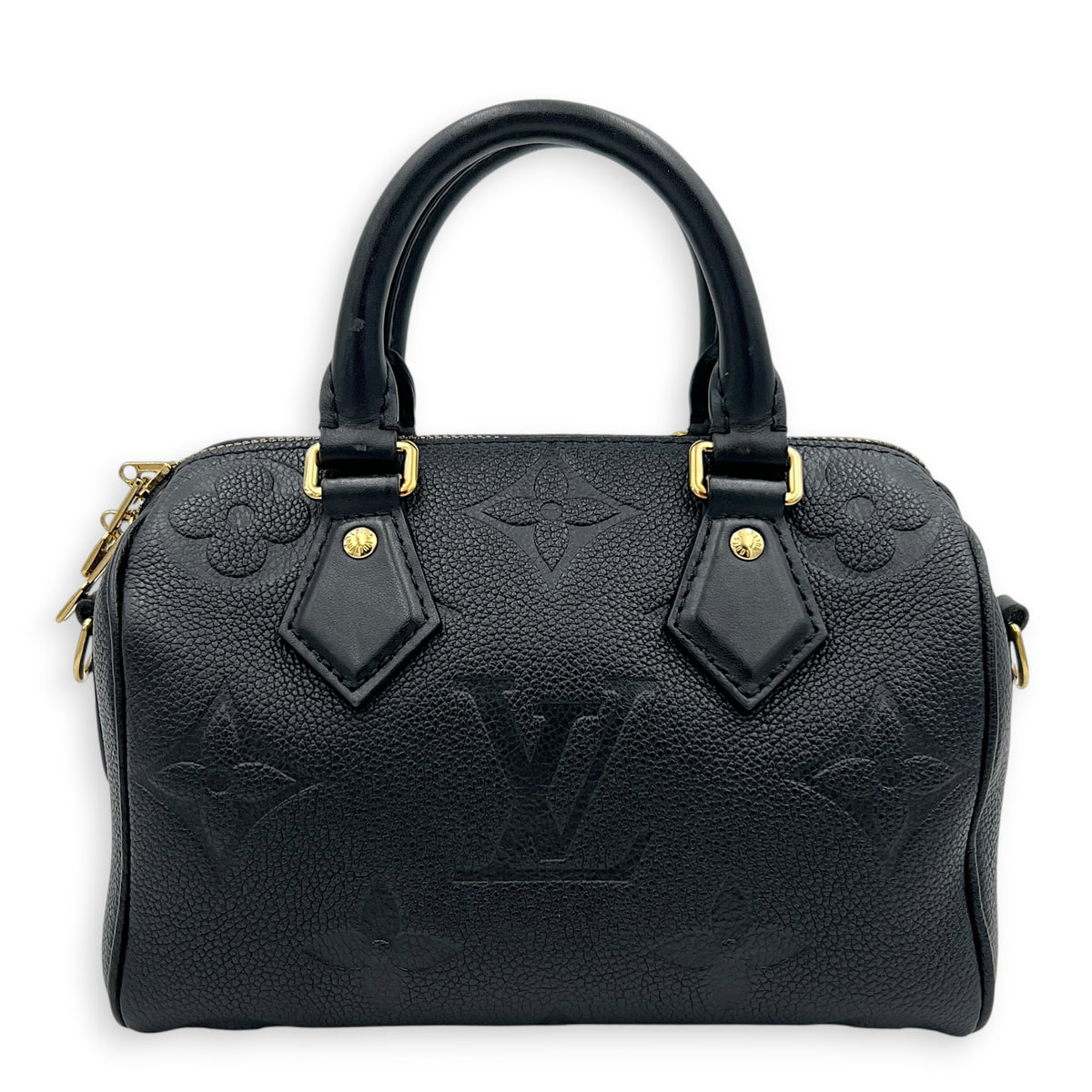 Speedy Bandouliere Top Handle Bag 20 Black in Empreinte Leather, Gold hardware