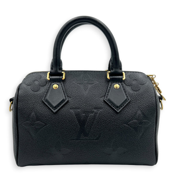Speedy Bandouliere Top Handle Bag 20 Black in Empreinte Leather, Gold hardware