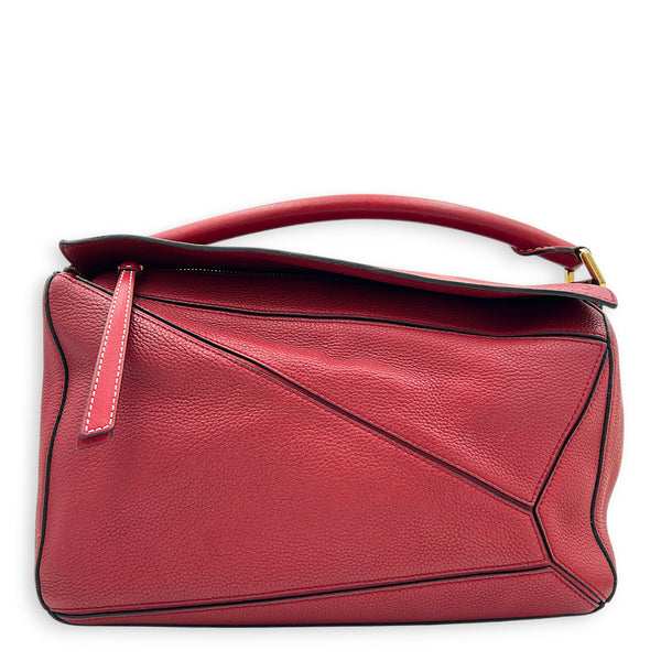 Puzzle Shoulder Bag Red in Calfskin, Gold hardware