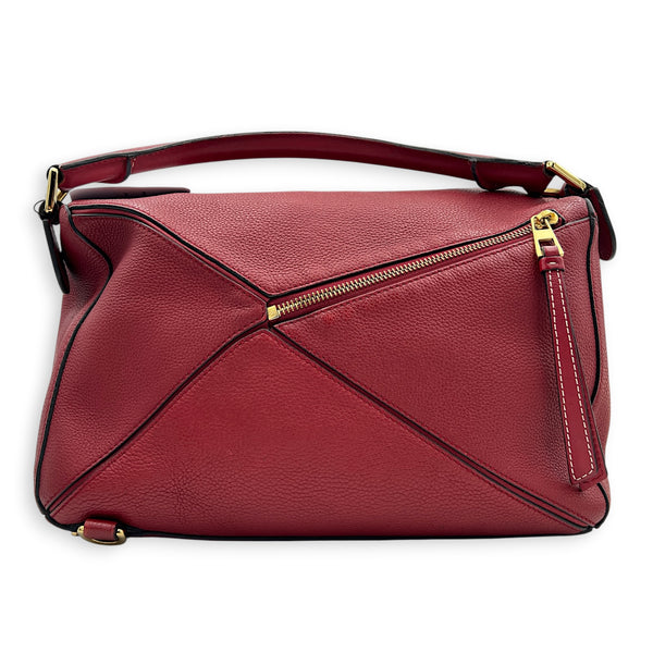 Puzzle Shoulder Bag Red in Calfskin, Gold hardware