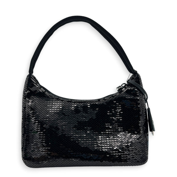 Re-Edition 2000 Shoulder Bag Black in Sequins, Silver hardware