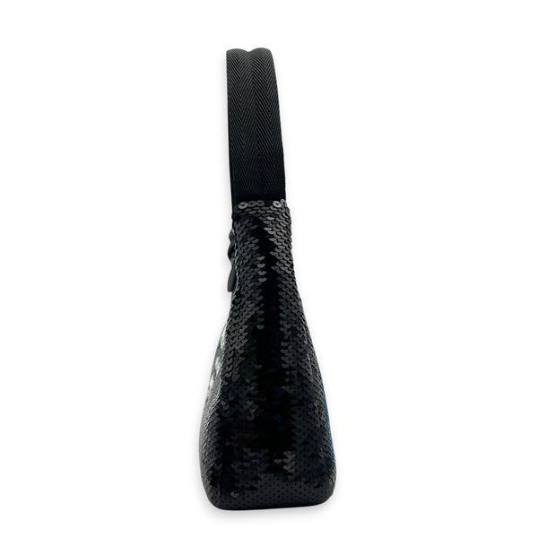 Re-Edition 2000 Shoulder Bag Black in Sequins, Silver hardware
