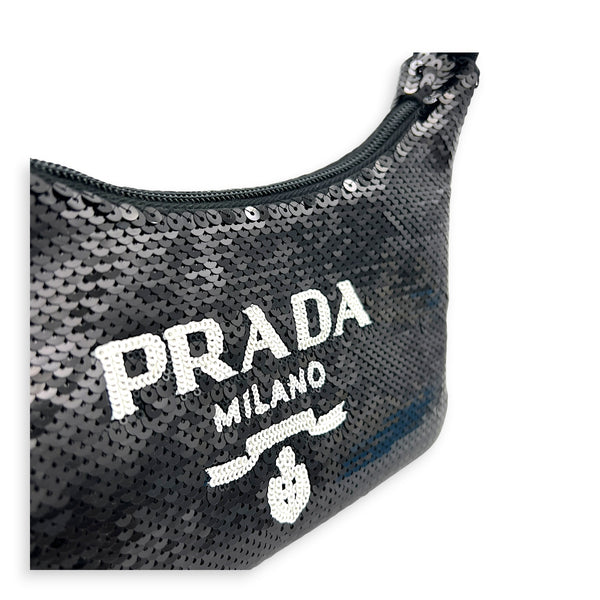 Re-Edition 2000 Shoulder Bag Black in Sequins, Silver hardware