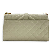Envelope Shoulder Bag White in Grained Leather, Gold hardware