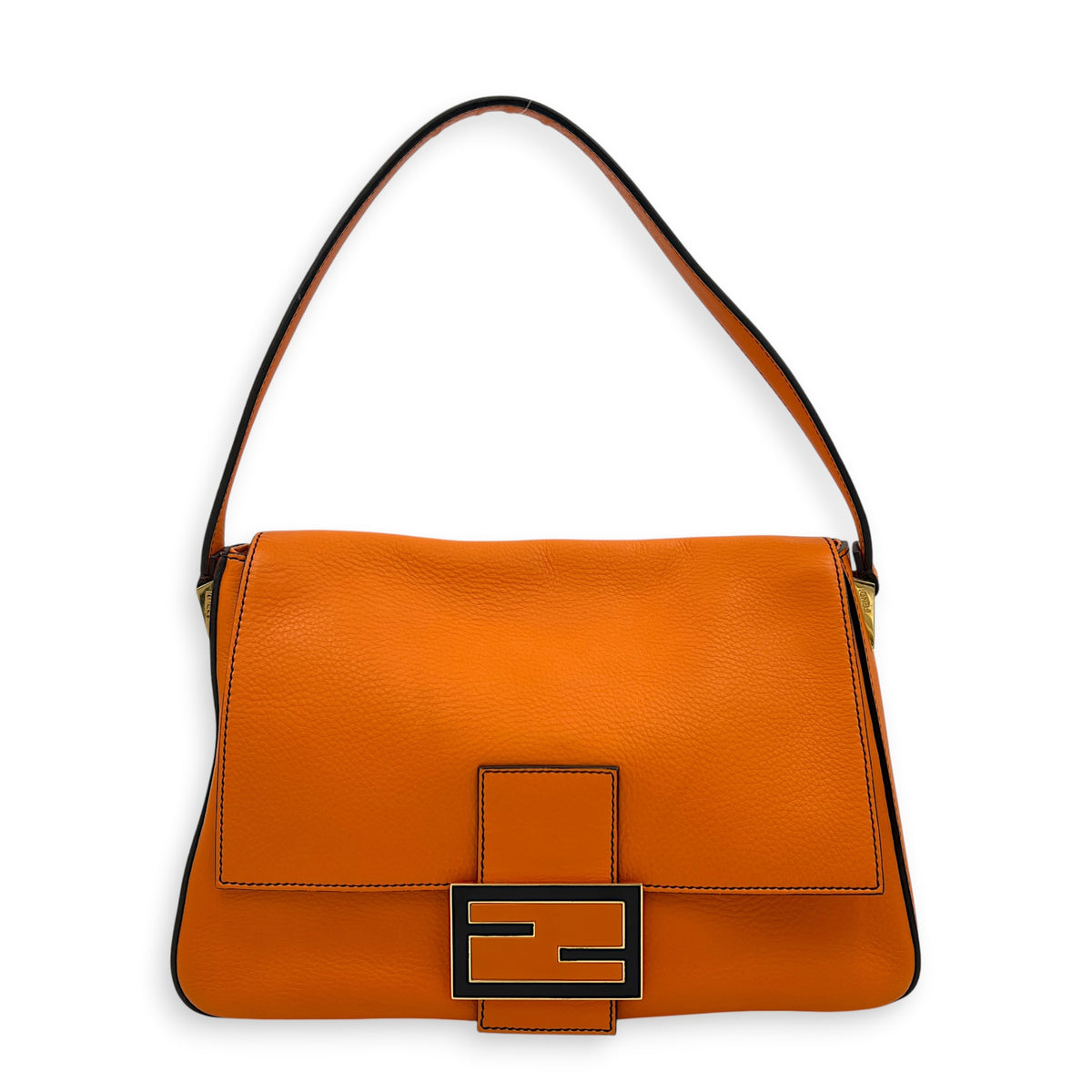Mamma Forever Baguette Orange Shoulder Bag in Calfskin, Gold hardware