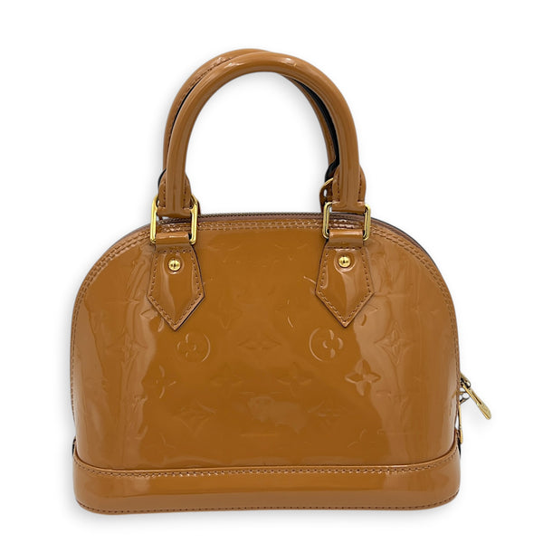Alma Top Handle Bag BB Brown in Vernis Leather, Gold hardware