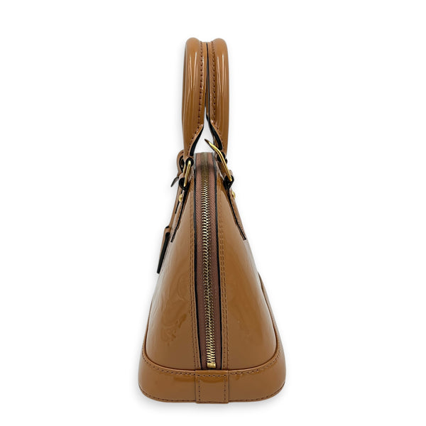 Alma Top Handle Bag BB Brown in Vernis Leather, Gold hardware