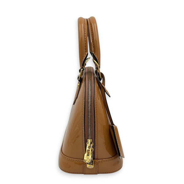 Alma Top Handle Bag BB Brown in Vernis Leather, Gold hardware