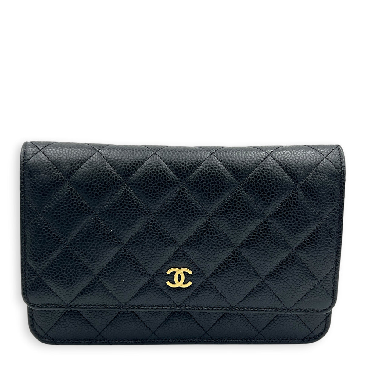 CC Wallet On Chain Black in Caviar Leather, Gold hardware