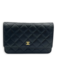CC Wallet On Chain Black in Caviar Leather, Gold hardware