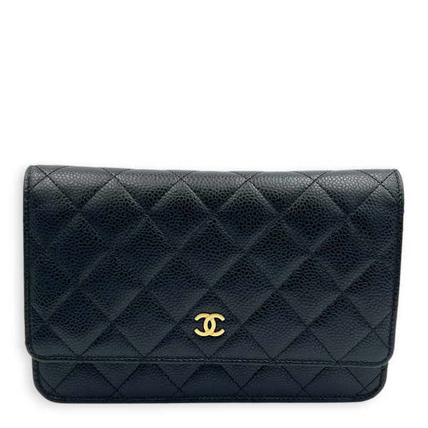 CC Wallet On Chain Black in Caviar Leather, Gold hardware