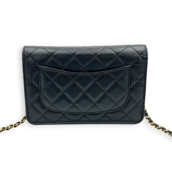 CC Wallet On Chain Black in Caviar Leather, Gold hardware
