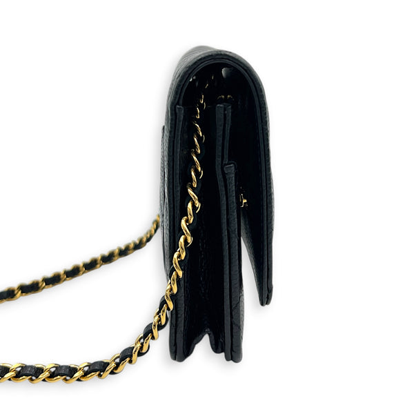 CC Wallet On Chain Black in Caviar Leather, Gold hardware