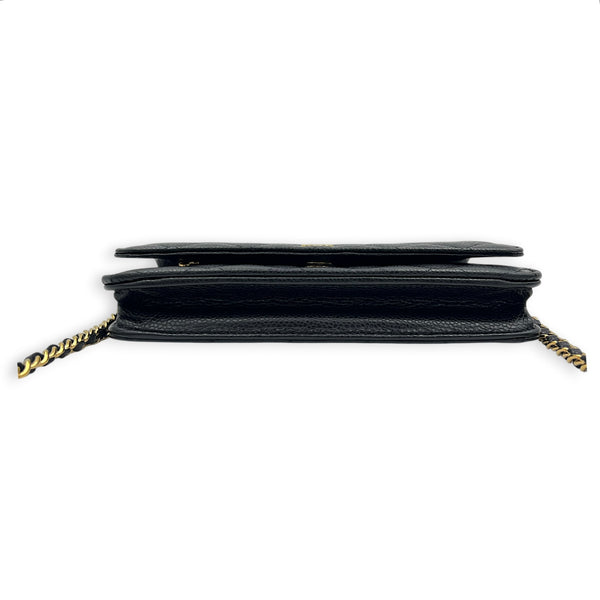 CC Wallet On Chain Black in Caviar Leather, Gold hardware