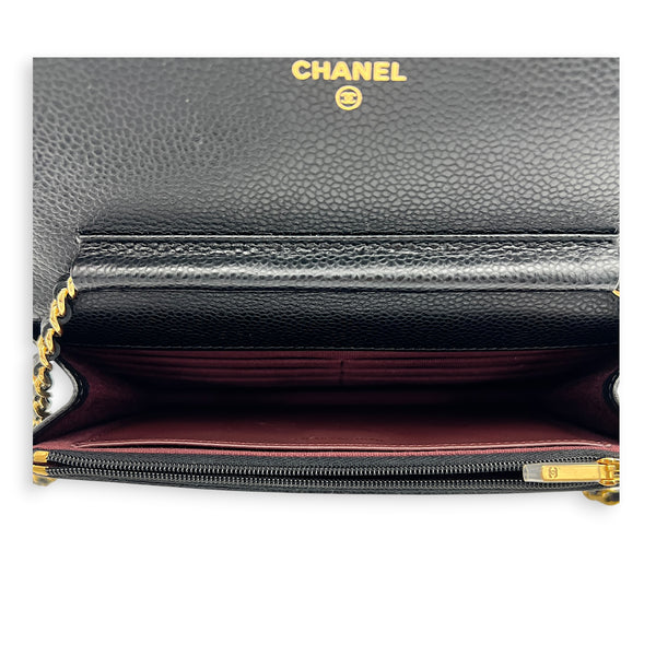 CC Wallet On Chain Black in Caviar Leather, Gold hardware