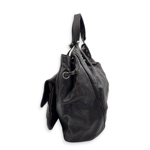 2.55 Top Handle Bag Brown in Caviar Leather, Silver hardware