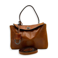 Rodeo Small Brown Shoulder Bag in Calfskin, Silver hardware