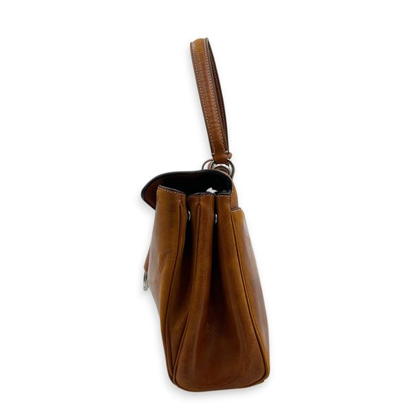 Rodeo Small Brown Shoulder Bag in Calfskin, Silver hardware