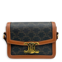 Triomphe Teen Brown Crossbody Bag in Coated Canvas, Gold hardware