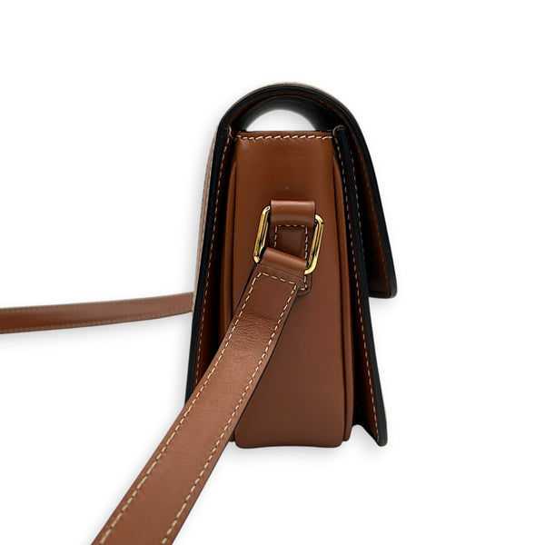 Triomphe Teen Brown Crossbody Bag in Coated Canvas, Gold hardware