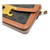 Triomphe Teen Brown Crossbody Bag in Coated Canvas, Gold hardware