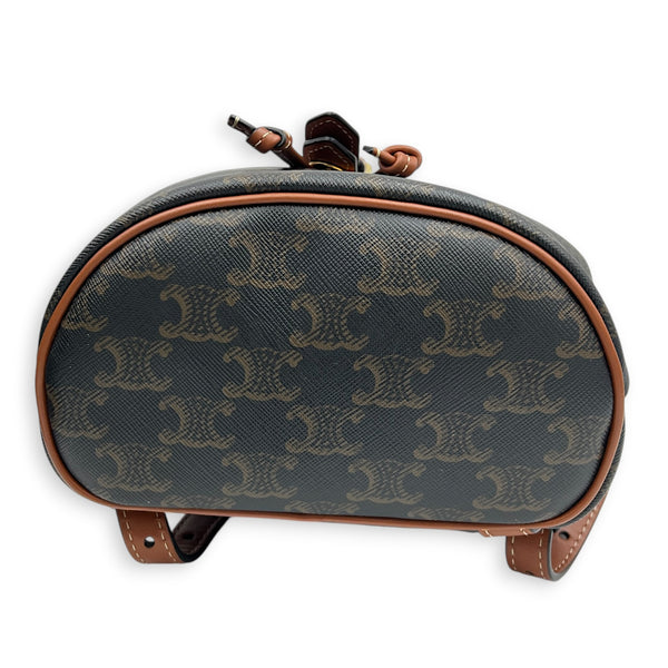 Folco Mini Brown Backpack in Coated Canvas, Gold hardware