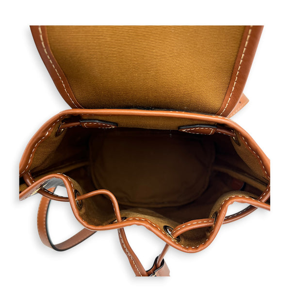 Folco Mini Brown Backpack in Coated Canvas, Gold hardware