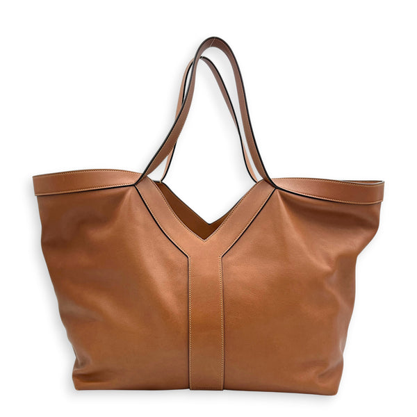 Y Brown Tote Bag in Calfskin, Gold hardware