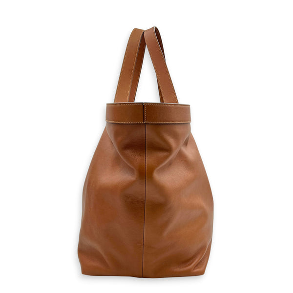 Y Brown Tote Bag in Calfskin, Gold hardware