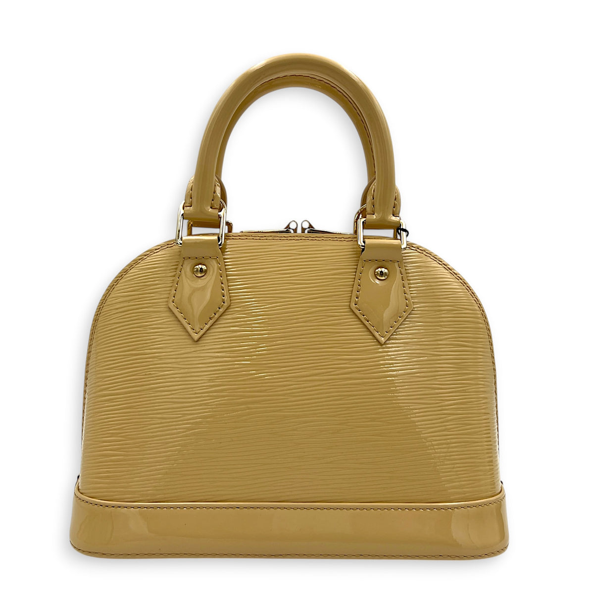 Alma Top Handle Bag BB Beige in Patent Leather, Silver hardware
