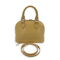 Alma Top Handle Bag BB Beige in Patent Leather, Silver hardware