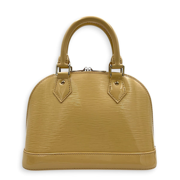 Alma Top Handle Bag BB Beige in Patent Leather, Silver hardware