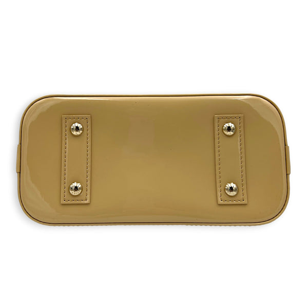 Alma Top Handle Bag BB Beige in Patent Leather, Silver hardware