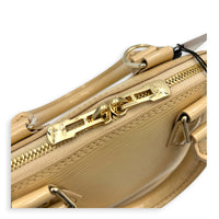 Alma Top Handle Bag BB Beige in Patent Leather, Silver hardware