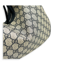 Attache Shoulder Bag Medium Grey in Coated Canvas, Silver hardware