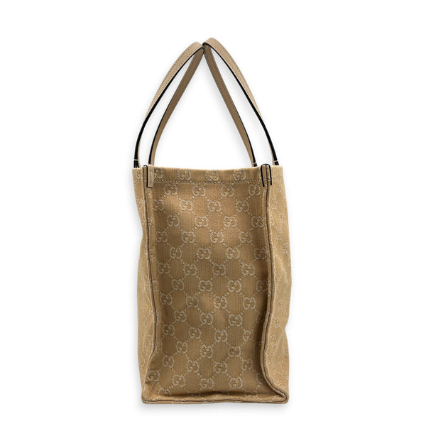 Ophidia Brown Tote Bag in Denim, Gold hardware