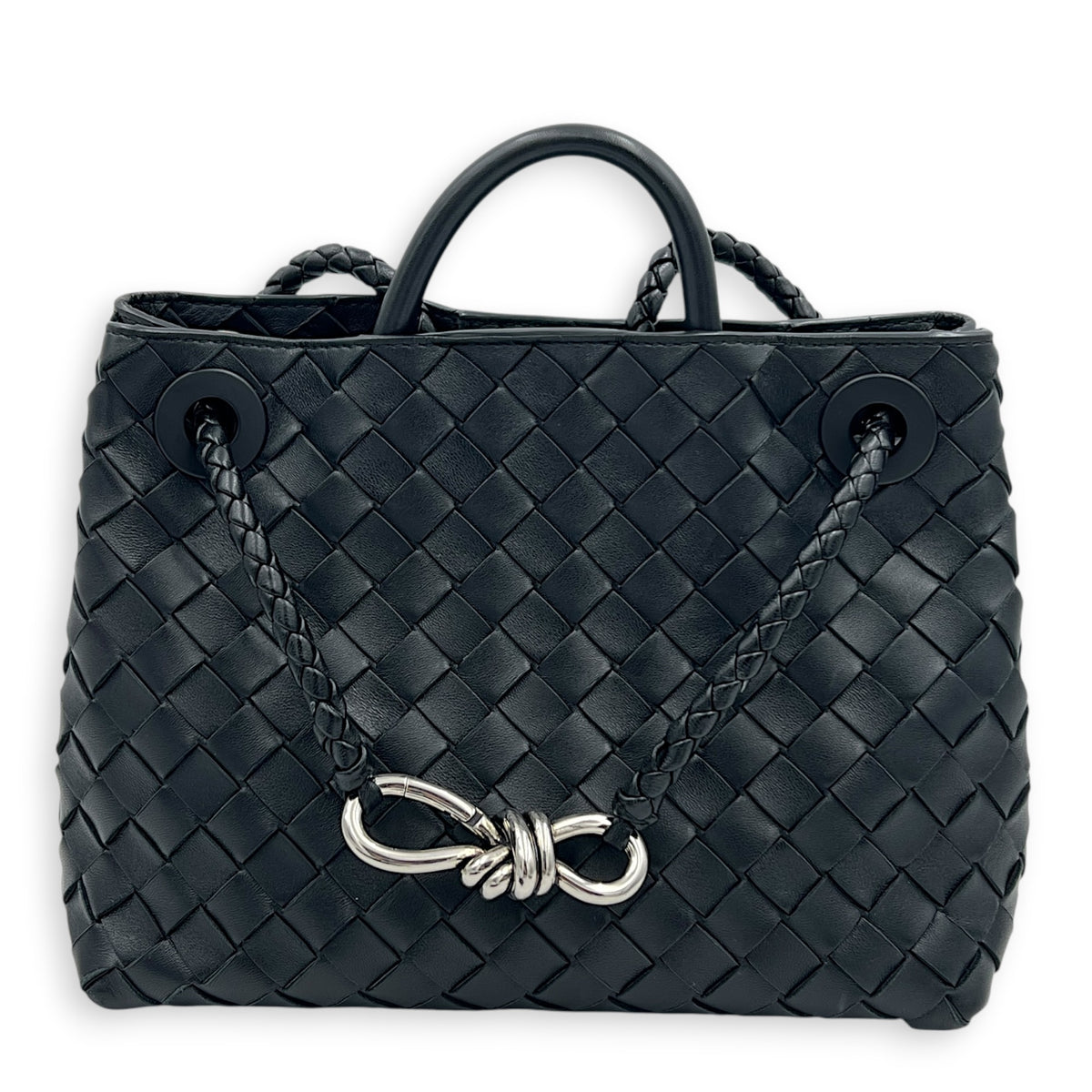 Andiamo Small Black Shoulder Bag in Lambskin, Silver hardware