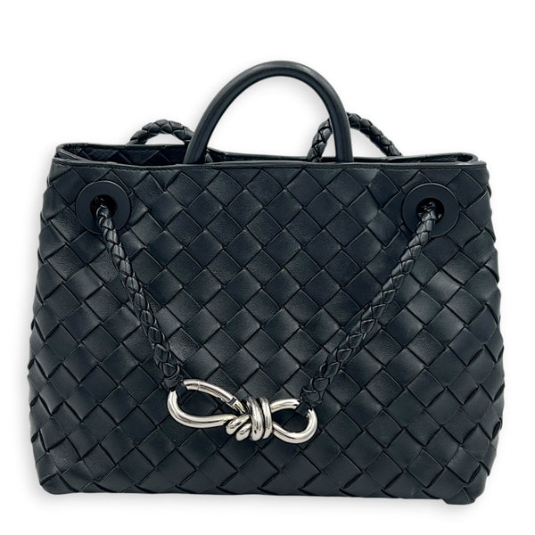 Andiamo Small Black Shoulder Bag in Lambskin, Silver hardware
