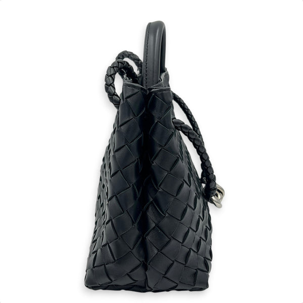 Andiamo Small Black Shoulder Bag in Lambskin, Silver hardware