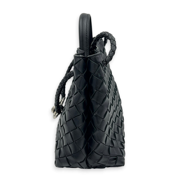 Andiamo Small Black Shoulder Bag in Lambskin, Silver hardware