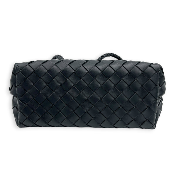 Andiamo Small Black Shoulder Bag in Lambskin, Silver hardware