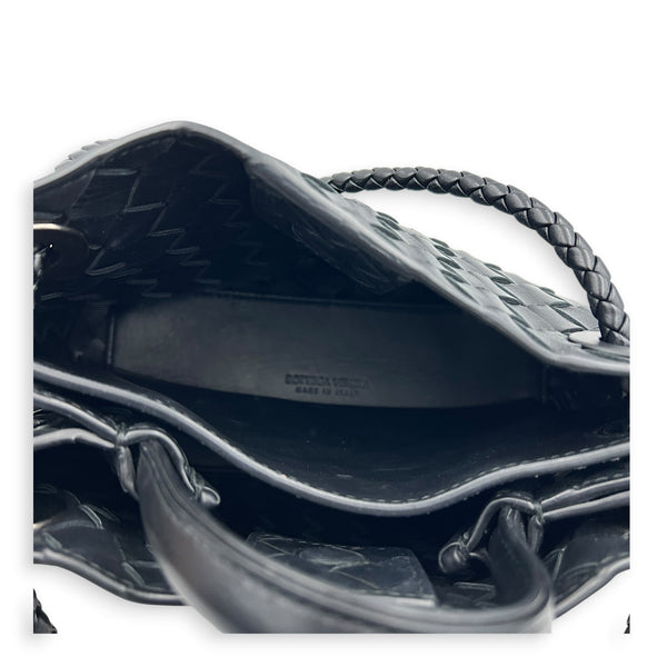 Andiamo Small Black Shoulder Bag in Lambskin, Silver hardware