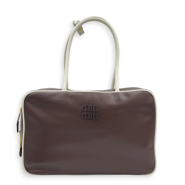 Beau Brown Top Handle Bag in Lambskin, Gold hardware